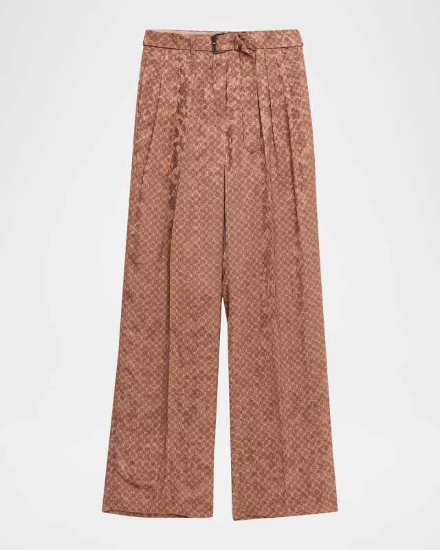 Peaches Belted Satin Wide-Leg Pants